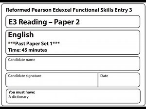 Functional Skills English Reading E3 Past Paper 2 Pearson Edexcel