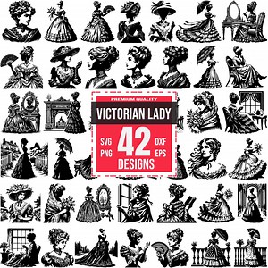Victorian Lady SVG Bundle With 42 Elegant Vintage Silhouette Clipart Designs for Cricut Historical Dress Graphics - Etsy