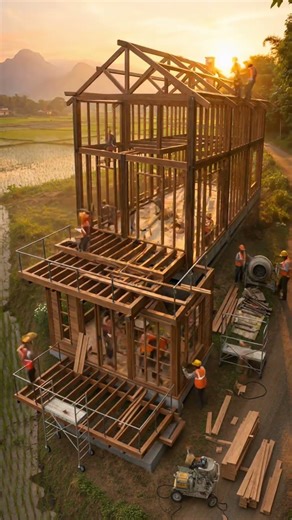 Frst-edge dream home rises frame by frame 🌿Timelapse build with satisfyingASMRconstruction sounds 🏡✨