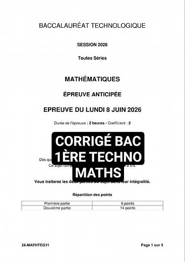 2026 Baccalaureate Exam Answer Key - First Year Technological Mathematics | STMG STI2D ST2S