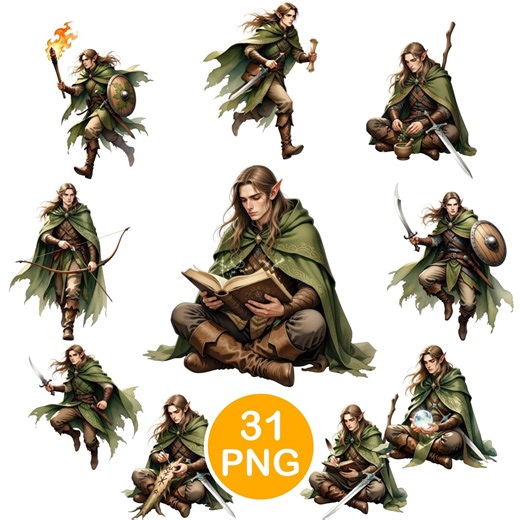 Elf Ranger Clipart, Fantasy Elf Warrior, Forest Elf Character Clip Art, PNG Images (transparent Bg, Digital Download, Printables) - Etsy