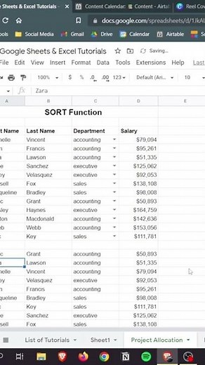 Sort function in Google sheets