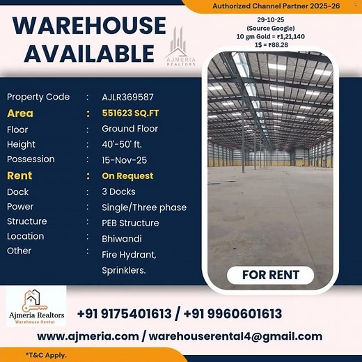🏢 Mega PEB Warehouse – 5,51,623 sq.ft. Ground Floor for Rent in Bhiwandi!