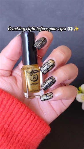 Beromt crackle nail polish shade BNP9011 — effortless cracked nail look 🖤✨ #nails #nailpolish