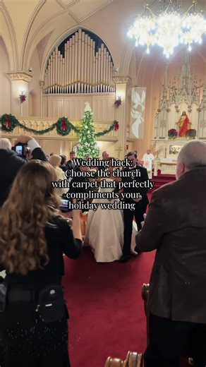 Hats off to this couple for choosing a wedding ceremony venue that complimented their vibe perfectly, and it was already decorated! It really does save time and money and help the photos look great in color. #holidaywedding #weddinginspo #weddingtips #weddinghacks