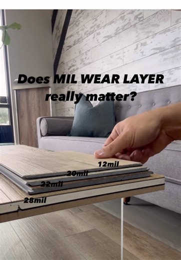 Mil Wear Layer does matter, here’s why… Mil wear layer absolutely matters, especially for durability and longevity. What is the wear layer? The wear layer is the clear protective top layer on luxury vinyl plank. It’s what takes the abuse from: \t•Foot traffic \t•Pets’ nails \t•Scratches & dents \t•Spills and stains \t•Daily wear and tear What does “mil” mean? A mil is one-thousandth of an inch (0.001”) — not millimeters. So: \t•6 mil = light protection \t•12 mil = moderate protection \t•20 mil =
