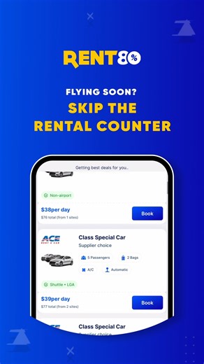 🚗💨 FLYING SOON? SKIP THE RENTAL COUNTER! Your flight is booked, now book your car rental the fast way. With Rent80, you can compare the best deals right on your phone, and book instantly.No lines. No hassle. Just great rate you see here. Download Rent80 and get on the road quicker! #Rent80 #CarRentalApp #SkipTheCounter #TravelHacks #AirportLife #EasyBooking | Rent80