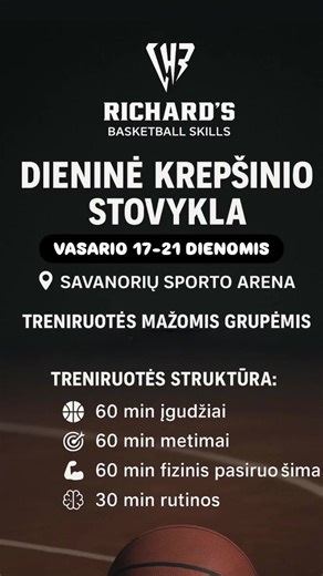 Kodėl Richard’s SKILLS STOVYKLA – ne masė, o išskirtinė patirtis? Tai labai mažos grupelės, kuriose kiekvienas žaidėjas gauna individualų dėmesį. Čia ne „visi daro tą patį“, o darbas su skirtingais variantais, kurios pritaikomos būtent tau. Didžiausias akcentas – sprendimų greitis, tos smulkmenos, kurios rungtynių metu daro realų skirtumą. Mes jas ne tik treniruojame, bet ir perkeliame į tikras žaidimo situacijas. Čia kiekviena detalė turi tikslą: • ✔️ Individualūs sprendimai vietoje šablonų • ✔