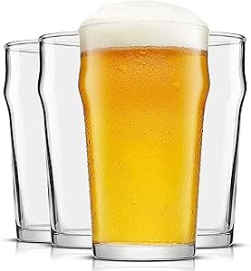 JoyJolt Grant 19oz Beer Pint Glasses Set of 4. Large Beer Pint Glass Capacity in a Traditional Pub Drinking Glasses Design. Oversized Beer Glasses Set for Guinness, Stout, and Big Craft Beer Glasses