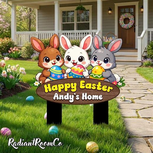 Custom Easter Day Yard Sign, A Family of Three Bunnies, Metal Garden Stake, Personalized Easter Garden Decor, Idea for Easter Gift - Etsy