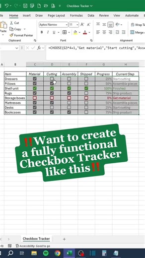 4.1K views · 33 reactions | Fully Functional Checkbox tracker in excel #excel #exceltips # 픻핀핊ℂ핃픸핀필피ℝ: Credits to the rightful owners. No copyright infringement intended. FOR EDUCATIONAL PURPOSES ONLY! | 퐕퐀 퐑퐎퐎퐊퐈퐄퐒 퐏퐇 | Facebook