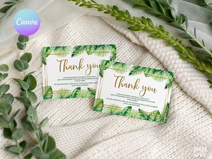 Tropical Baby Shower Thank You Card, Aloha Baby Shower Thank You Note, Island Baby Shower Thank You Card, Palm Leaves Shower Thank You TR2 - Etsy