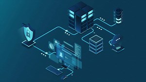 VPN protection animation with a shield. Virtual private network security technology concept. Cyber security. 4K animated in isometric style