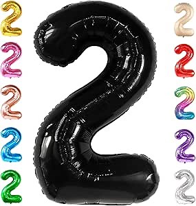 KatchOn Giant Black Number 2 Balloon - 40 Inch | Black 2 Balloon Number, Two Cool Birthday Party Decorations Boy | Black Two Balloon, 2nd Birthday Decorations for Boys