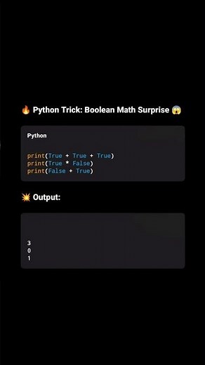 Python Boolean Math Trick 😲 | True + True = 3? 😱 #pythontricks #youtubeshorts #viralshort #shorts#yt