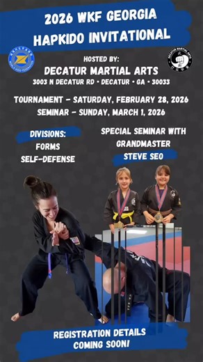 World Kido/Hanminjok Hapkido on Instagram: "Our next big WKF event is coming up quick! Master Sullivan owner and head instructor of Decatur Martial Arts will be hosting a Tournament and Seminar on February 28th and March 1st! You still have time to sign up. See flyer for details or check out our story post for link and QR code. GM Steve is looking forward to seeing everyone real soon! #worldkidofederation #한민족합기도협회 #hapkido #hanminjok #decaturmartialarts"
