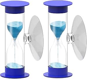 Hourglass Sand Timer 5 Minute with Suction Cup - Set of 2 Small, Unbreakable Sand Watch 5 Min Sucker, Small Blue Sand Clock 5 Minute, Plastic Hour Glass Sandglass Timer for Kids, Games, Classroom