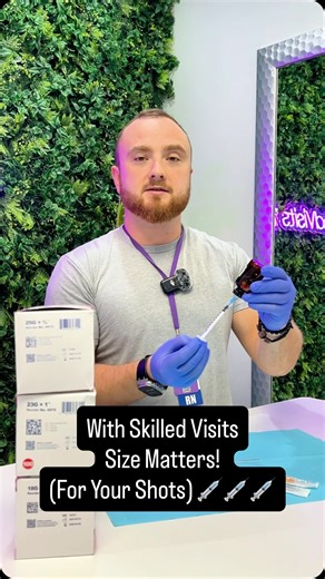 Skilled Visits | Mobile IV Therapy on Instagram: "Choosing the right needle size isn’t just about the numbers it’s about the comfort and effectiveness of the injection! 💉✨ In this reel, Rudy, our favorite RN, breaks down the essentials of IM (intramuscular) injections. Whether it’s Vitamin D3 or any other IM shot, size definitely matters! 📏👩‍⚕️ What you’ll learn: * For Adults: Typically a 22 to 25 gauge needle, ranging from 1 to 1.5 inches. 🩺 * For Children: Usually a 25 gauge needle, about 