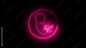 Glowing neon embryo child icon. abstract Child in the womb, embryo icon. Pregnancy fetus development. Human embryo, stages of fetal