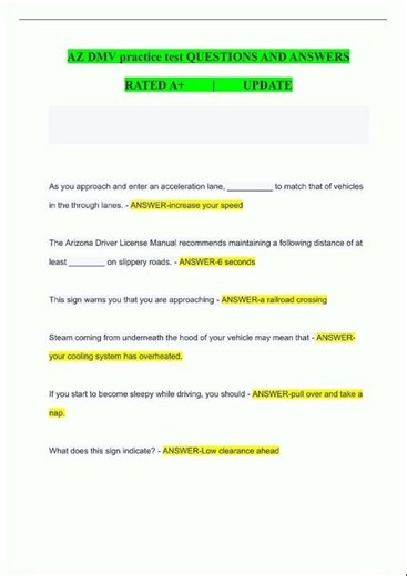 Latest AZ DMV practice test QUESTIONS AND ANSWERS RATED A UPDATE65 video