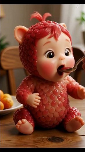 Ultra-Realistic Raspberry Baby 🍓👶 | Cute Pixar-Style Feeding Animation