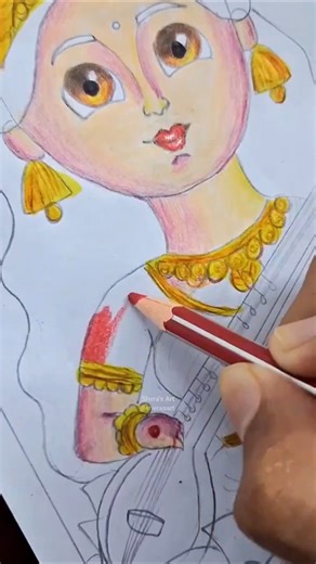 How to draw Goddess Saraswati 🤍✨ | Color Pencil Art Tutorial | Saraswati Drawing Step by Step #art