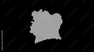 Ivory Coast rotating 3D country map animation. Glossy surface with reflections.