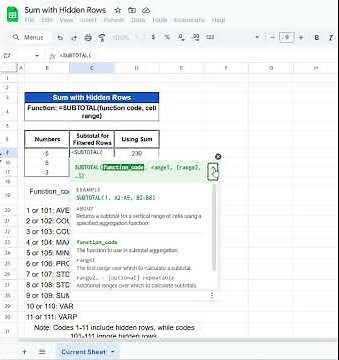 how to use subtotal to sum only visible rows! #googlesheetstips #learngooglesheets #googlesheets