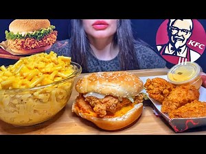 KFC NEW HOT WINGS + CHICKEN BURGER /SANDWICH + MAC AND CHEESE PASTA | MUKBANG ASMR | EATING SOUNDS