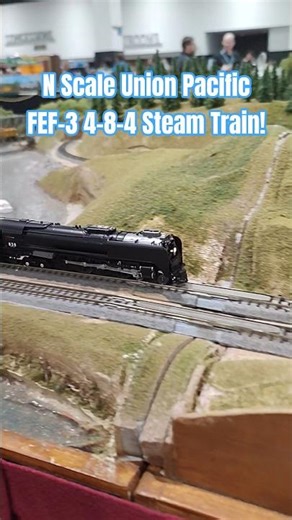 N Scale Kato Union Pacific FEF-3 "Northern" 4-8-4 Steam Freight Train Crosses River Bridge!
