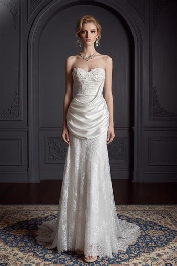 Lace Mermaid Wedding Dress With Satin Draped Waistline, Sweetheart Strapless Bridal Gown, Elegant Lace Trumpet Dress, Classic Bride Gown - Etsy