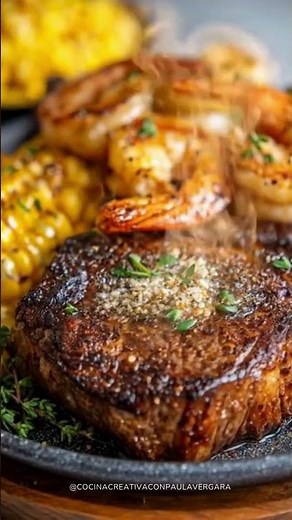 Filete de Res con Camarones y Maíz Asado (Surf & Turf) 🥩
