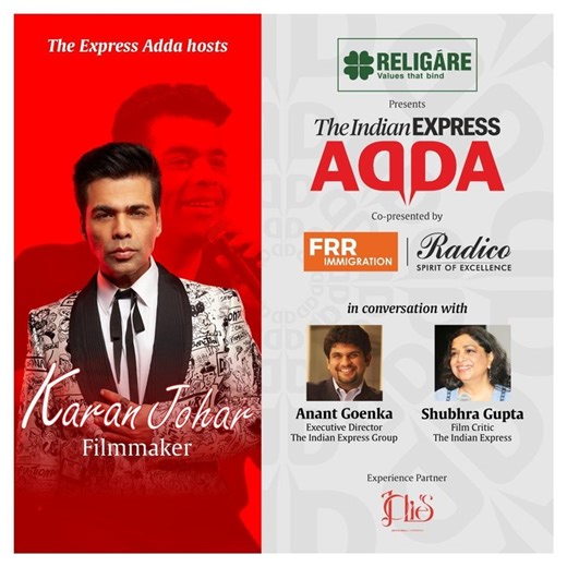 Our #ExpressAdda guest today is filmmaker Karan Johar He will be in conversation with Indian Express' Anant Goenka and Sbubhra Gupta https://www.youtube.com/watch?v=CH8q0eY2Btc Express Adda is a space for conversations with personalities from different walks of life. Join us on August 21, LIVE on Indian Express YouTube channel at 7.45 pm  #karanjohar #karanjoharlive #expressadda #anantgoenka #karanjoharinterview #theindianexpress #indianexpress | Indian Express | Facebook