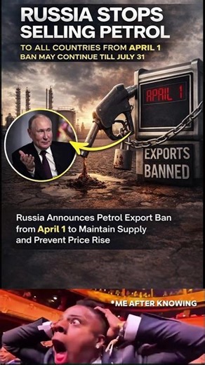 🚨Russia Stops Petrol Exports ! Global fuel crisis Ahead 🚧🛢️#shorts