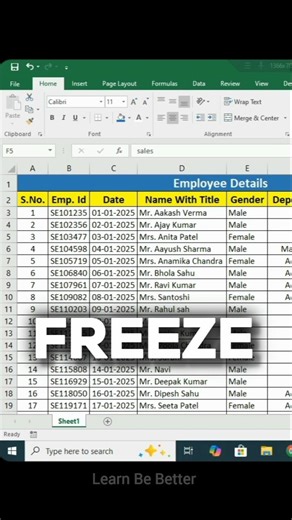 How to Freeze Header in Excel. #excel #exceltips #freeze