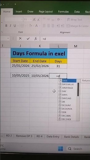 ✅ Days Formula in Excel #daysformulainexcel #dateandtimeformula #excelformula #exceltipandteicks