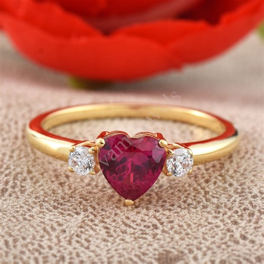 7MM Ruby Heart Promises Ring, Unique Engagement Rings for Women - Etsy