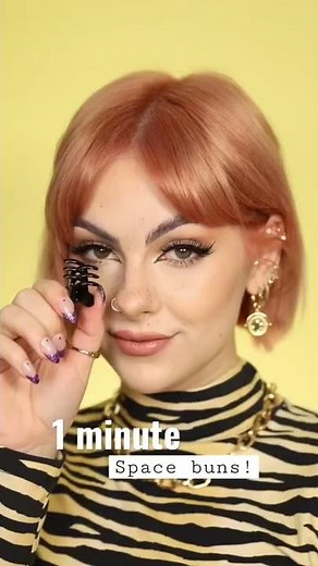 1 minute space buns with a claw clip! TIKTOK HACK! #hairtutorial #shorthair