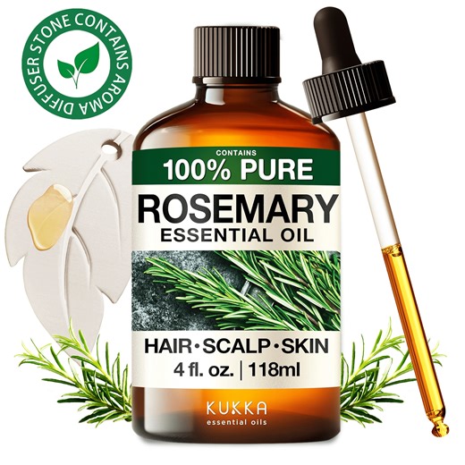 Kukka Rosemary Essential Oil with Aromatherapy Stone - 100% Pure Spanish Herbaceous Scent for Hair Care, Skincare, Diffuser & DIY - 4 fl oz