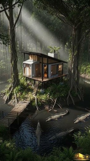 Building a Jungle House Surrounded by Crocodiles 🐊🌴