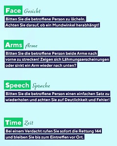 Heute ist Welt-Schlaganfall-Tag und entscheidend ist eine schnelle Reaktion, um schwerwiegende Folgeschäden zu vermeiden. ‼️ Aber wie erkennt man einen Schlaganfall und wie kann man rasch erste Hilfe leisten? 🤔 Zu den häufigsten Symptomen zählt ein akut auftretendes Schwäche-, Lähmungs- oder Taubheitsgefühl auf einer Seite des Körper. Die Betroffenen haben beispielweise einen herabhängenden Mundwinkel oder können ihren Arm nicht mehr heben. Ebenso wie Seh-Störungen, Sprach- und Sprachverständni