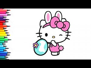 Easter Bunny Hello Kitty with Egg Drawing, Painting & Coloring For Kids and Toddlers_ Child Art