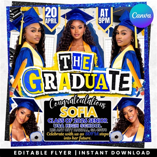 Graduation Flyer Template, Editable Grad Party Invitation, Class of 2026 Flyer, Canva Template, DIY Text, Instant Download - Etsy