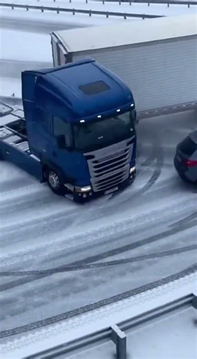 Semi Truck and SUV Collide on Icy Highway Ramp