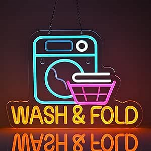 Wash & Fold Neon Sign for Laundry Room Wall Decor LED Light up Sign Business Signage for Home Laundromat Wash Room Decor Gift 16.1" x 11.8" Led Art Wall Hanging Decorative Lights
