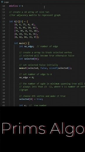 Prim's algorithm using c++ #coding #cpp #algorithm #array #datastructures #algorithm #programming