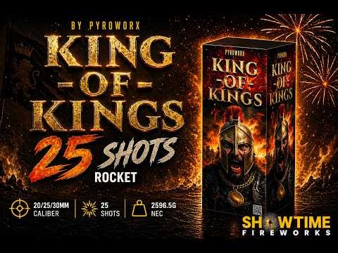 King Kings 25 Shots Rocket Volley Firework By Pyroworx, 50m Height, 10/10 Noise