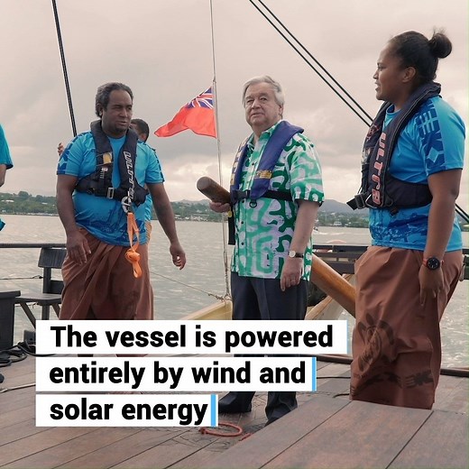 In Fiji, Secretary-General António Guterres got to experience #ClimateAction live on board the Uto ni Yalo vessel, a wind and solar powered boat. Find out what YOU can do, to protect our planet: http://ActNow.bot | United Nations