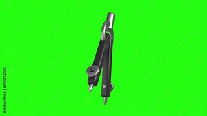 Measuring instrument. It is used for drawing circles and arcs, as well as for measuring distances on maps. A 3D object spins around itself against the background of a chromakey