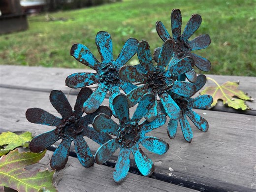 Rustic Turquoise Metal Daisy Flowers Set of 6 – Handmade Country Flower Decor - Etsy